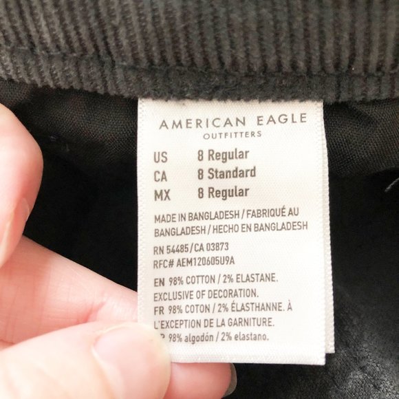 AE Corduroy Mom Jean Dark Grey High Waisted Straight Tapered Stretch Denim Jeans - Picture 8 of 12